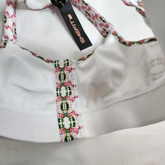 SHEFIT Flex Sports Bra White Pink Green Geometric Floral Print Size Smalll NWT - Picture 10 of 16
